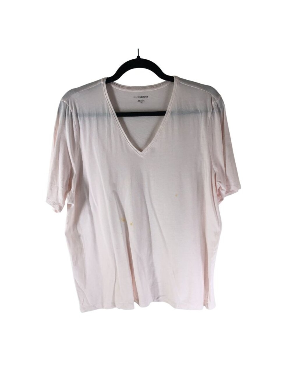 Eileen Fisher Womens Pale Pink V-Neck Short Sleeve T-Shirt Size L FLAW
